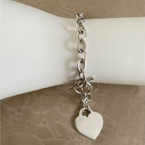 Preowned 925 Sterling Silver Blank Heart Charm link toggle Bracelet